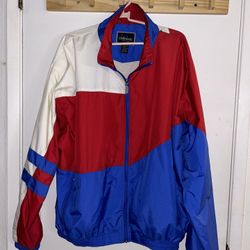 Holloway Vintage Jacket Mens Sz XL Red White Blue Windbreaker Full Zip 1980s
