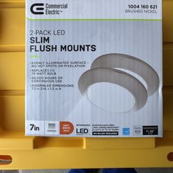 Commercial Electric 7 in. Slim Flush Mounts Brushed Nickel LED (2-Pack)  