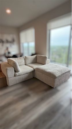 Cream Corduroy Sofa + Matching Ottoman