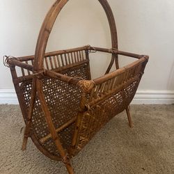 Mid 20th Century Bamboo and Caning Magazine Rack