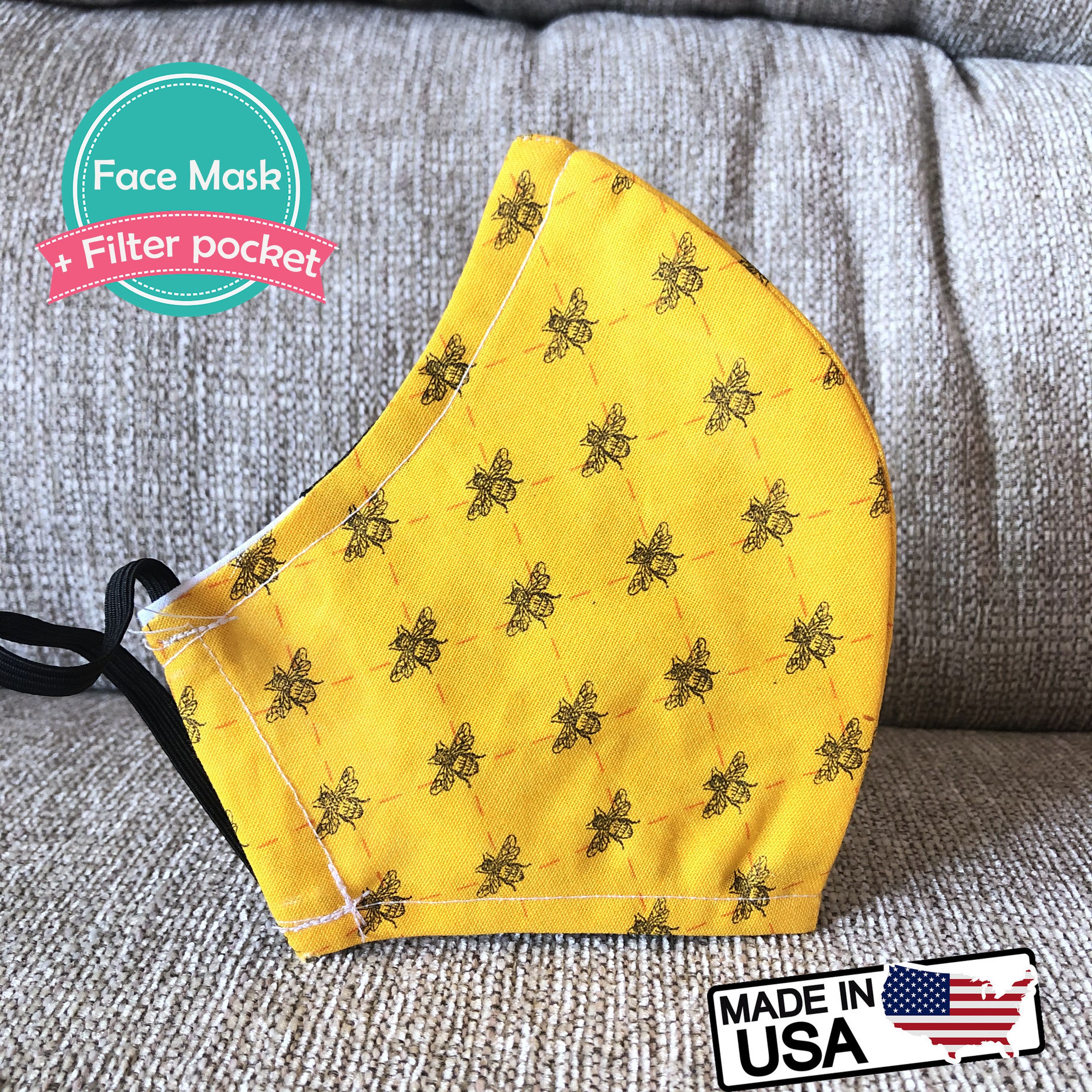 face mask with filter pocket triple layer 100% cotton fabric