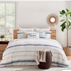 LEVTEX HOME Comforter Set 94" x 94" Full/Queen-Size Cotton Geometric White 3-Pcs