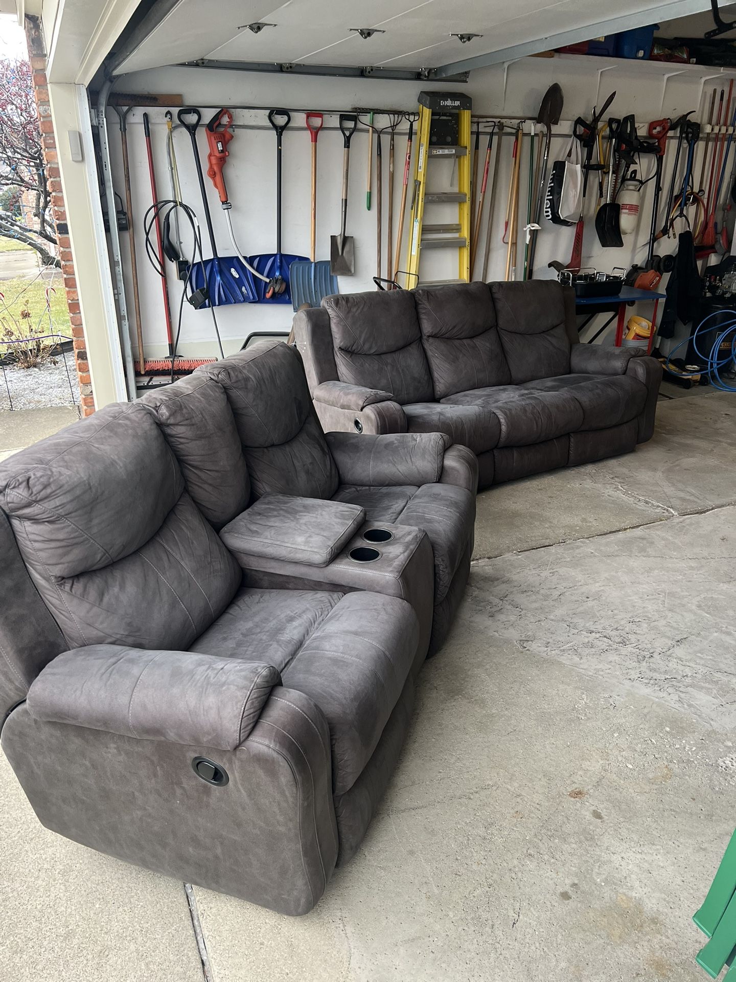 (Free Delivery) Gray Fabric Sofa Couch And Loveseat Set