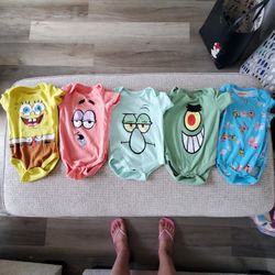 5 Pieces SPONGEBOB Onesies 6-9 Months