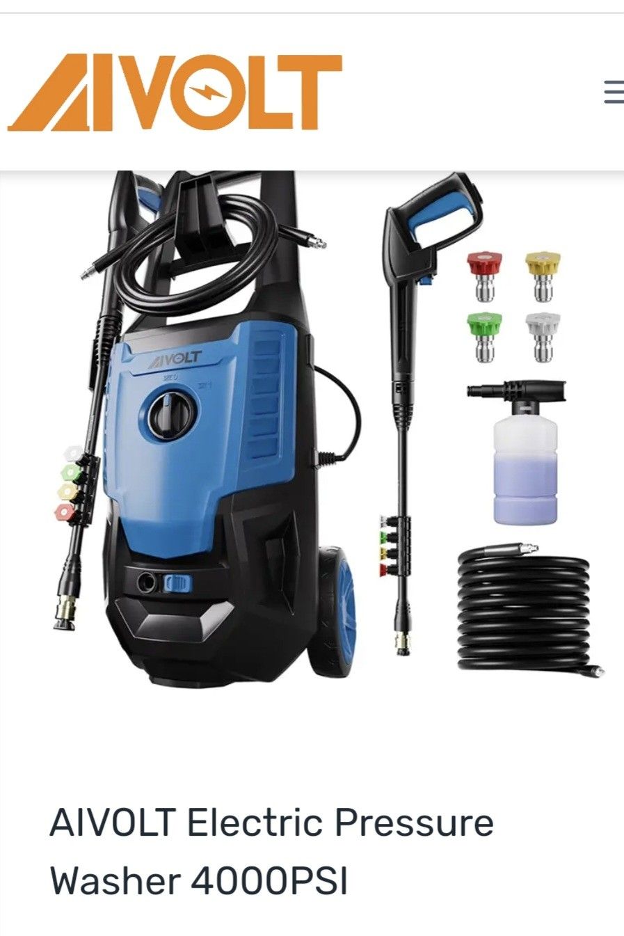 AIVOLT ELECTRIC PRESSURE WASHER 4000PSI