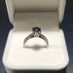 Black Diamond Sterling Silver Adjustable Ring; Size 6-9