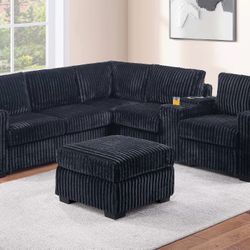 Corduroy Sectional Sofa With Ottoman