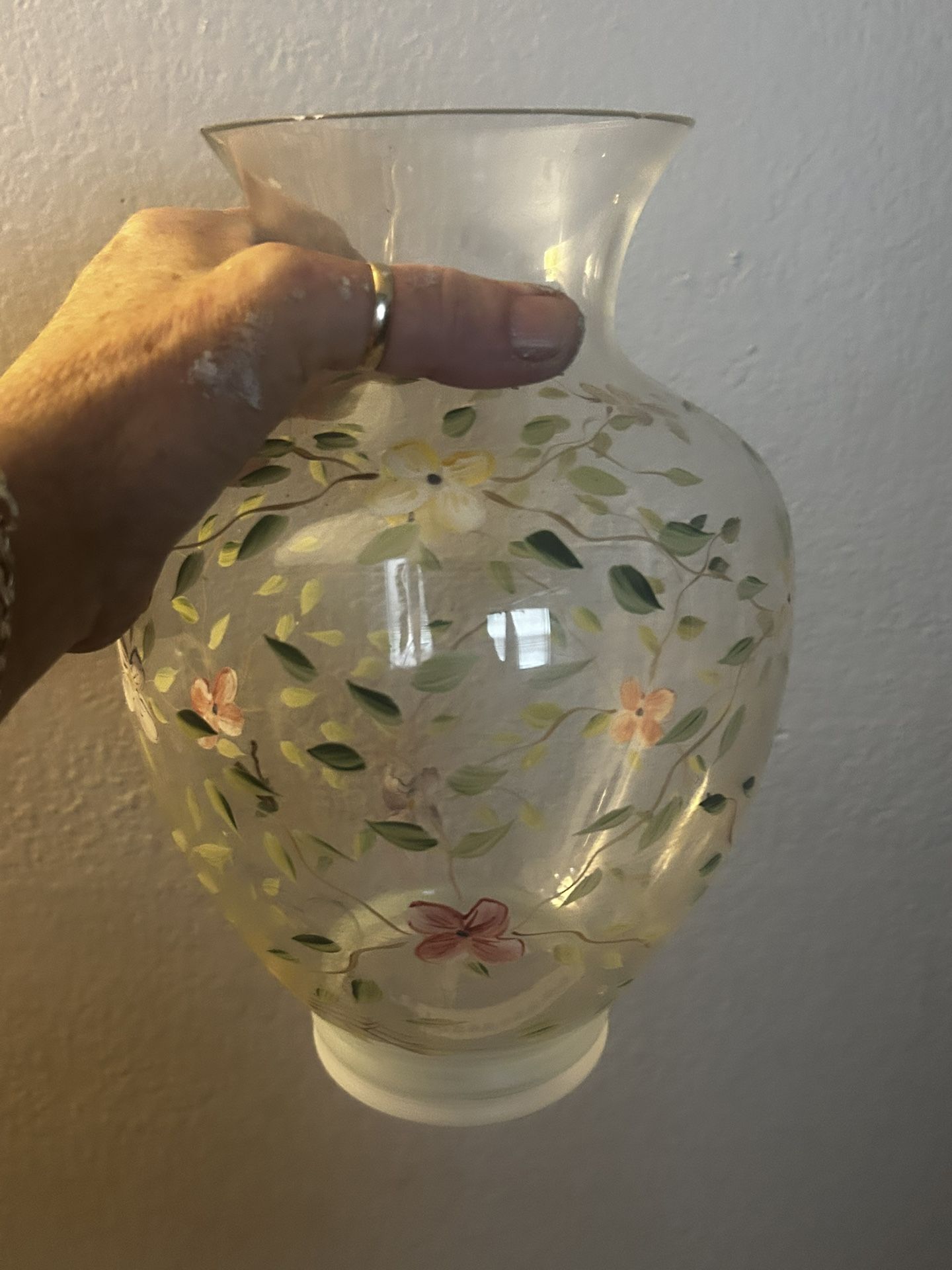 Solid Glass Hand Painted Flower Vase