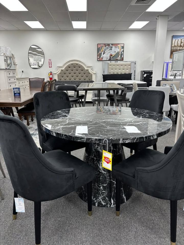  Contemporary design rich black round marble look dining table/dining set