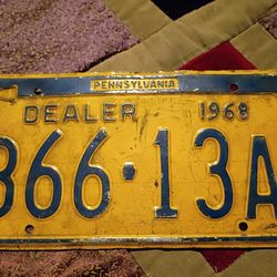 Pennsylvania Dealer License Plate 1968 Vintage