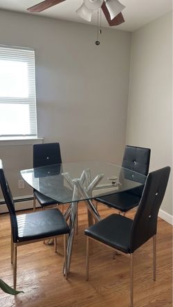 Glass Top Dining Table Set with 4 Chairs