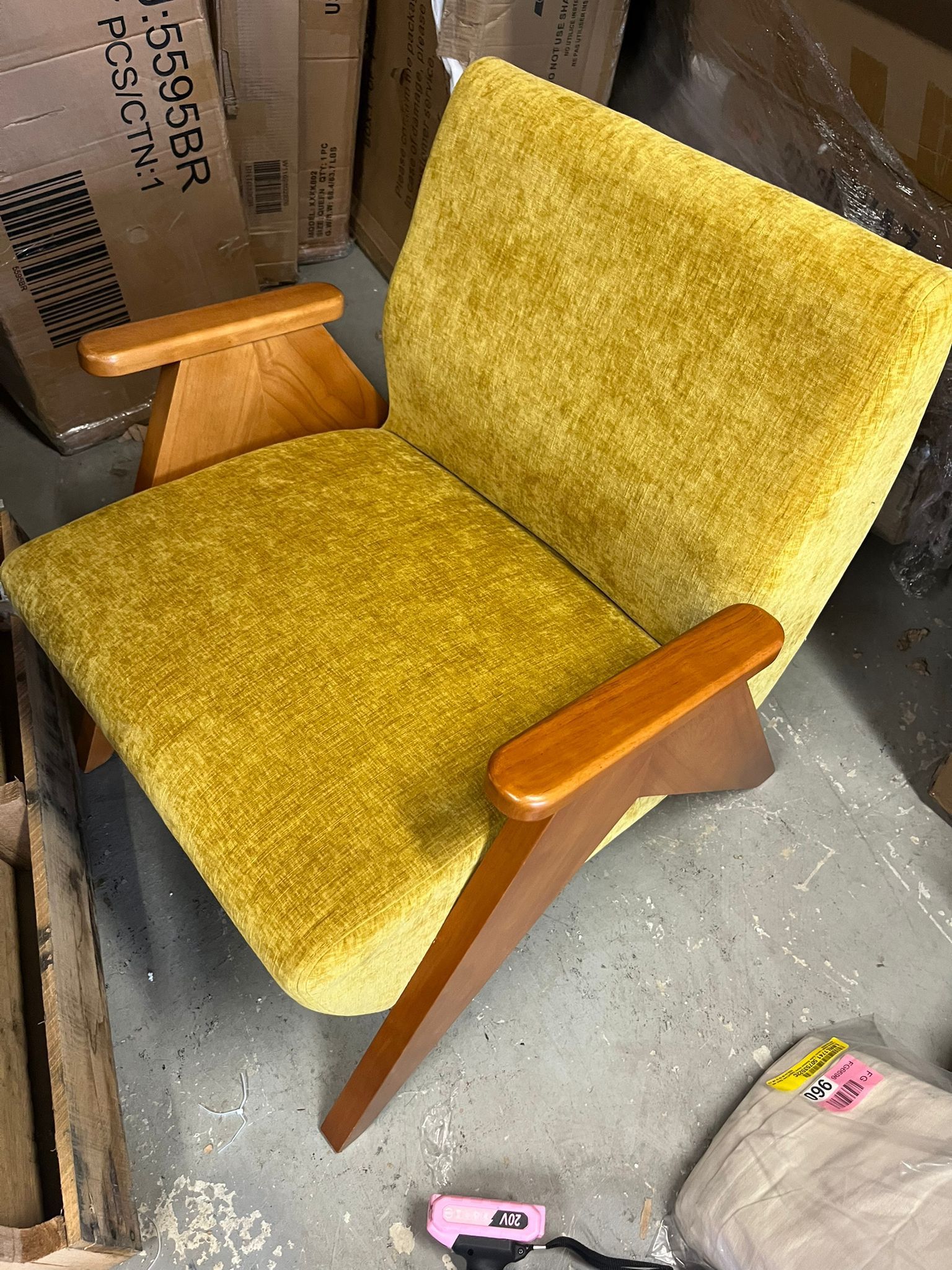 Upholstered Armchair with Wooden Legs (1) CHAIR