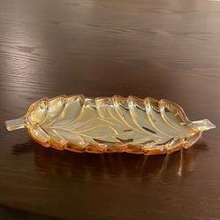 Indiana Glass Co Amber Carnival Glass Celery Dish | Peach Luster Glass Double L… 