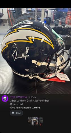 Chargers Authentic NFL helmet signed Omarion Hampton