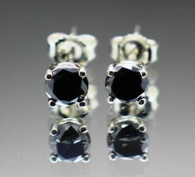 Real Natural Black Diamond Stud Earrings AAA Grade & $550 Value