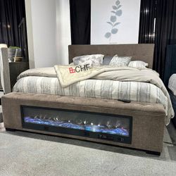 Brown / Dark Blue Queen , Eastern King  Audio Flame Visualizer Bed  - Mattress Sold Separately 