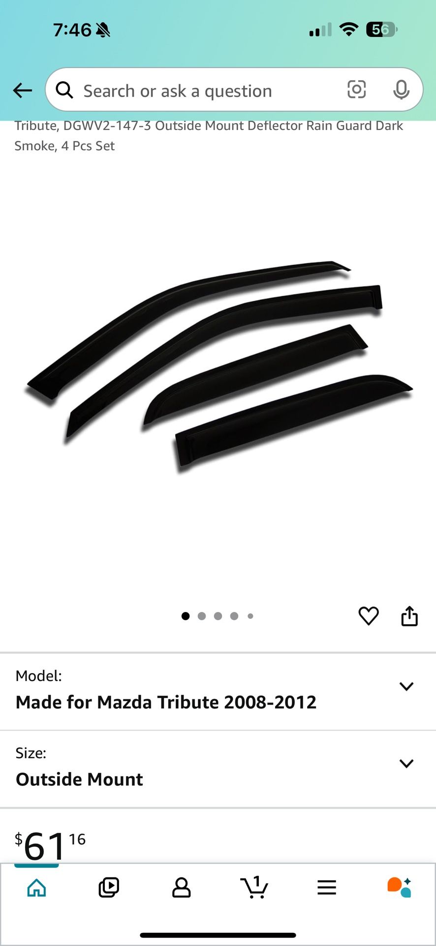 Tuningpros Window Visor Compatible With 2008-2012 Mazda Tribute, DGWV2-147-3 Outside Mount Deflector Rain Guard Dark Smoke, 4 Pcs Set