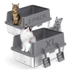 2pk Stainless Steel Litter Box-grey