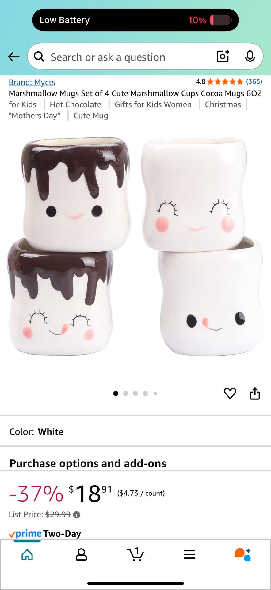 Marshmallow Mugs Set of 4 Cute Marshmallow Cups Cocoa Mugs 6OZ for Kids Hot Chocolate Gifts for Kids Women Christmas "Mothers Day" Cute Mug