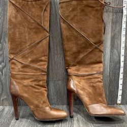 Iride Italy Designer Tall Suede Leather Heel Boots - Size 9.5