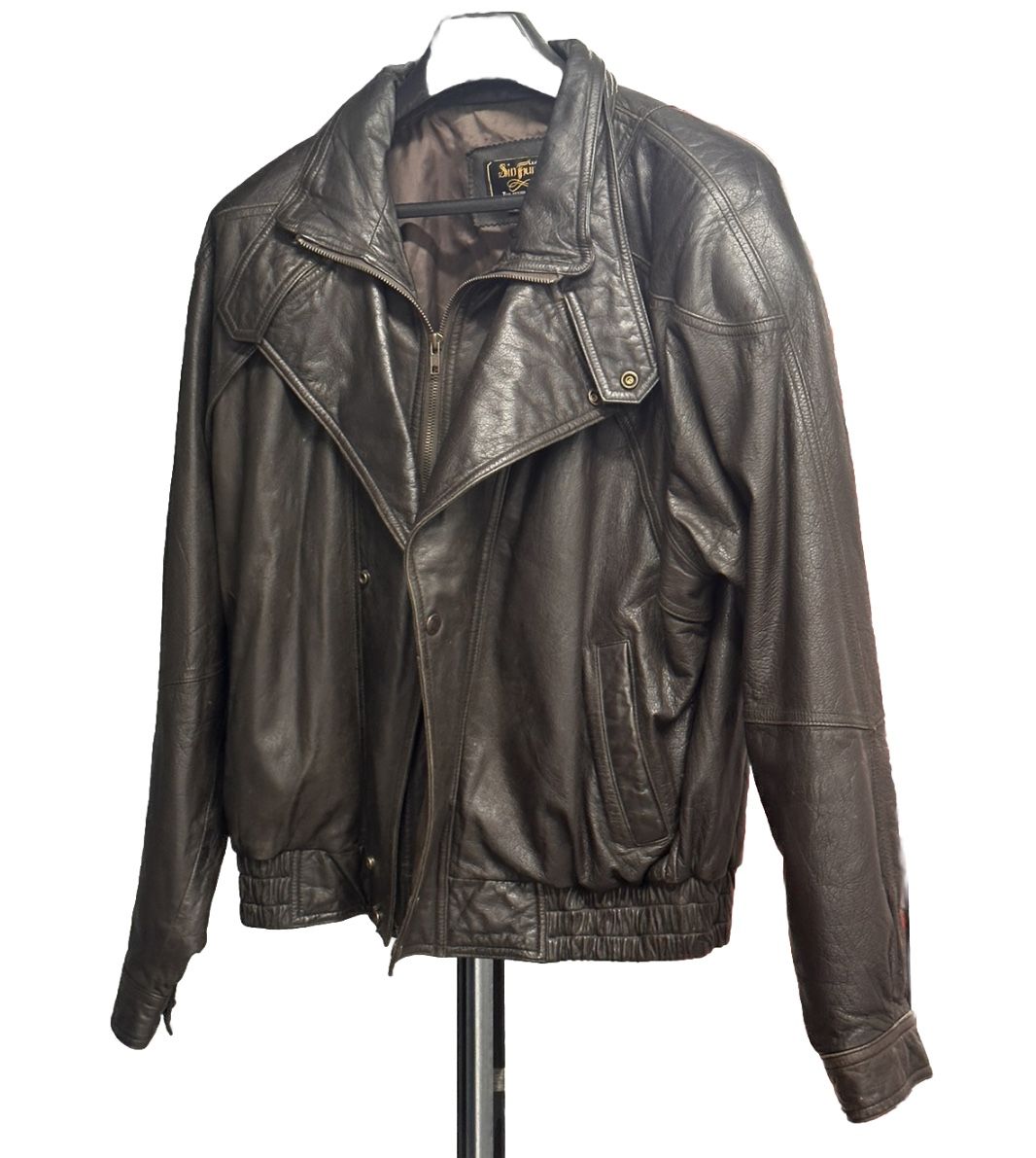 Men’s Vintage Sin Thung Leather Jacket Large 80’s Brown Short Bomber Biker