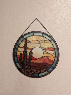 Desert Scene Cactus Stained Glass