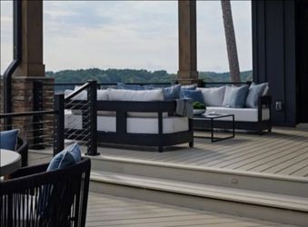 Brand New Gorgeous Outdoor double Sofa Set in powder coated aluminum w white sunbrella cushions