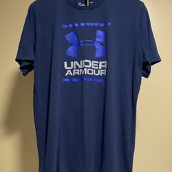 Under Armour Shirt Men's Heat Gear Loose XL Blue Logo Spellout