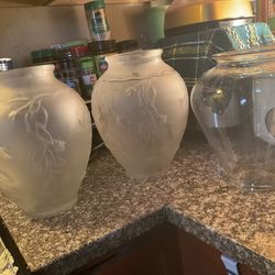 Sale Frosted And Clear Glass Tall And And Heavy  Vase