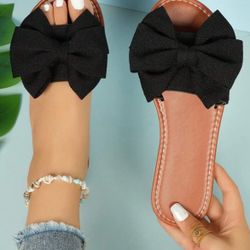 Size 37 Flat Sandals With Bow Decor, Round Open Toe, Non-Slip Bottom, Fashionable & Comfortable Roman Slippers, Suitable For Indoor, Leisure, Part