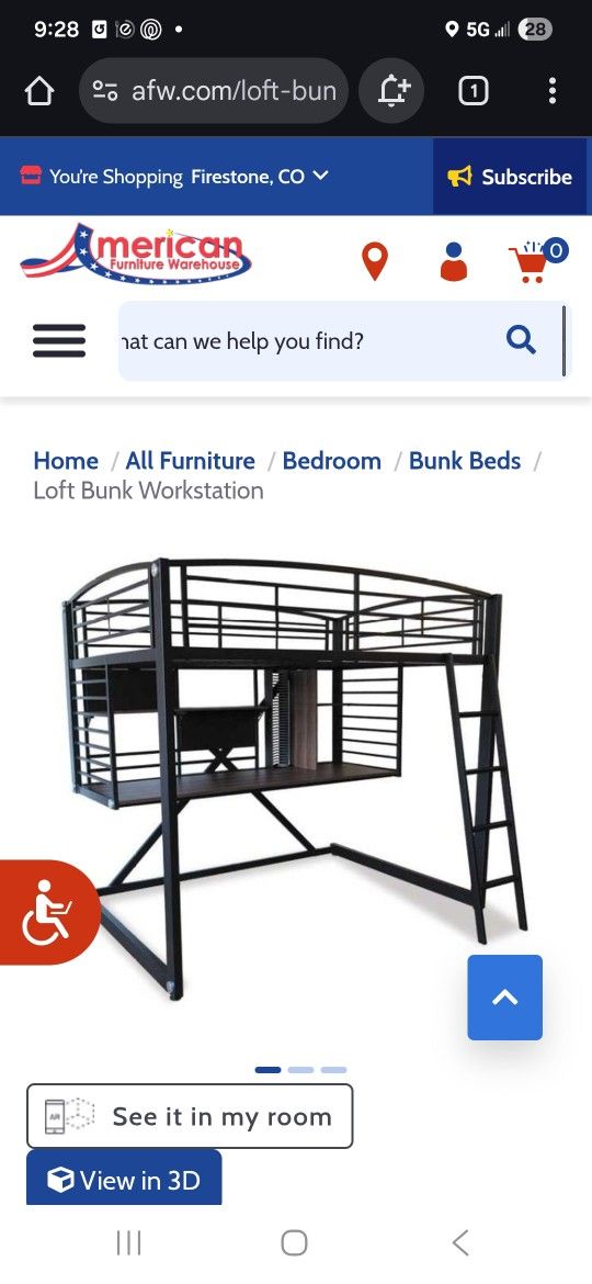 Full Size Loft Bed W/large Desk EUC