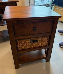 Side table w/ drawer, 2 shelves, basket