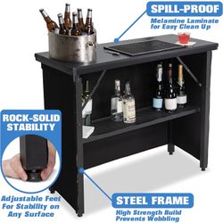 GoBar PRO Commercial Grade Portable Bar Table - Mobile Bartender Station for Events - Includes Black Skirt and Carry Case - Standard or LED, 45 x 18 x
