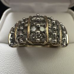 Sterling Silver Vermeil ~3/4CTW Diamond Cluster Band Ring Size 7
