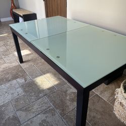 Glass and Dark Wood Extendable Dining Table With Chairs