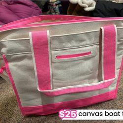New In Bag Thirty-one Pink Canvas Boat Tote Bag 