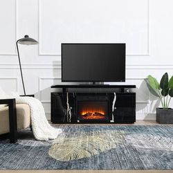 💎BLACK MIRRORED FINISH TV MEDIA STAND FIREPLACE💎