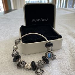 Pandora Bangel Bracelet W/14 Pandora Sterling Silver Charms