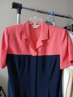 Sz 12 Coral & Navy Dress