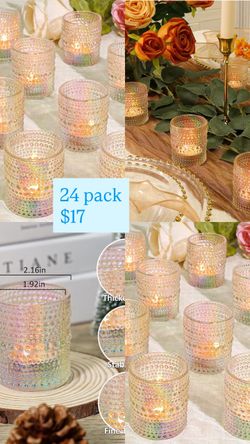 NEW- 24pcs Iridescent Glass Votive Candle Holders