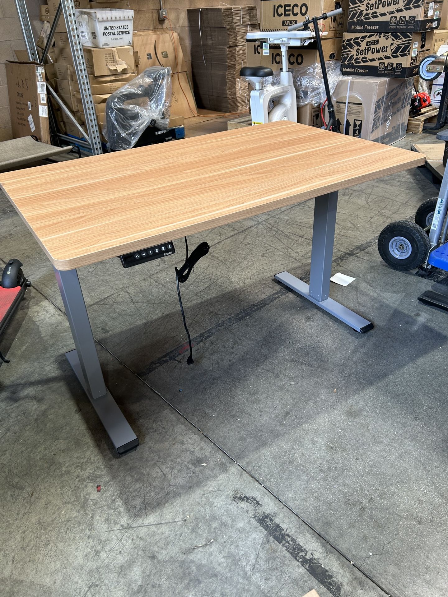 48x30 Maple + Gray Legs, EN1 One-Piece Standing Desk 48 x 30 Inch Desktop Adjustable Height Electric Desk for Home Office and Computer Workstation (Wh