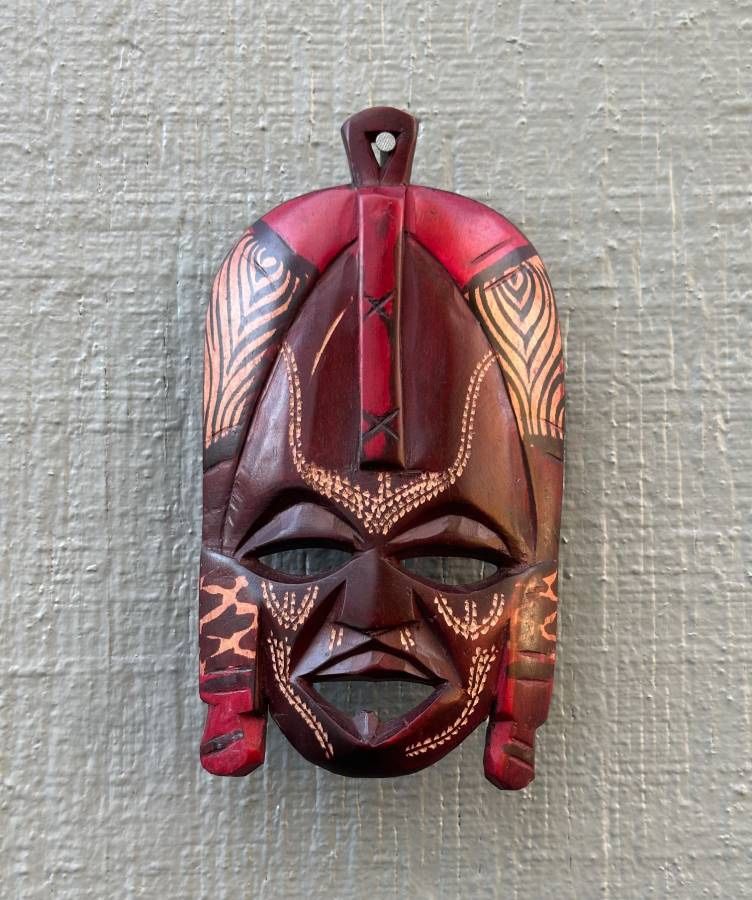 Carved Teak Wood Handmade Tribal Mask Wall Accent Decor