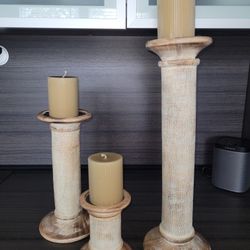 (3) Candle Holder Set w/ Candles - 18"/11.75"/6"