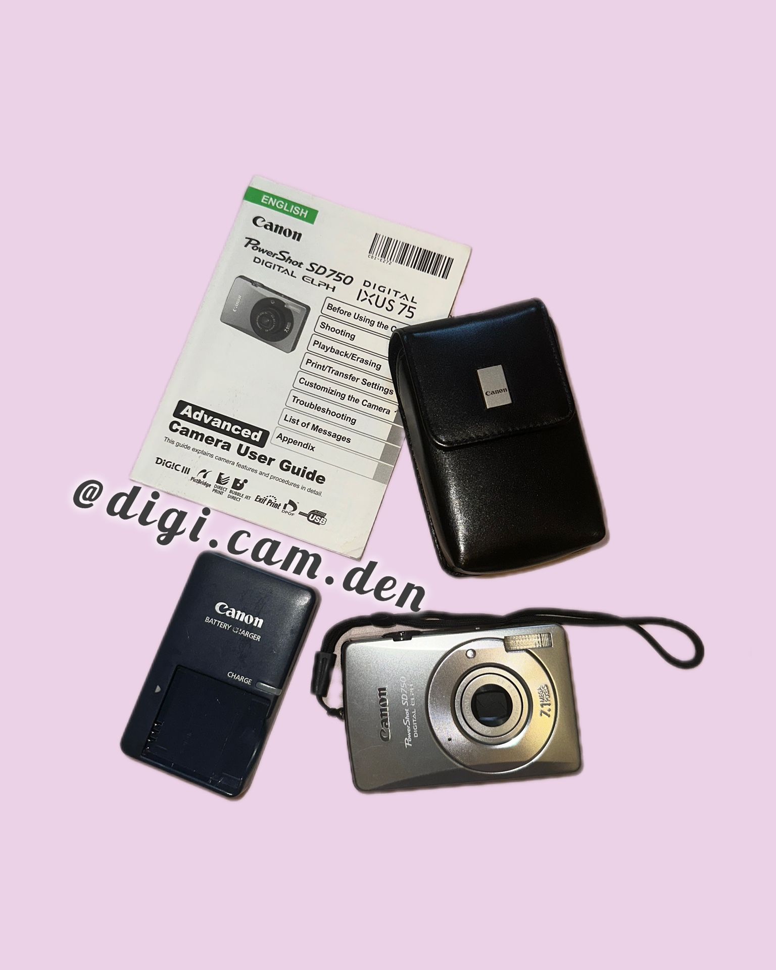 LIKE NEW Canon Powershot ELPH SD750 Digital Y2K Camera Bundle with charger, battery, carrying case