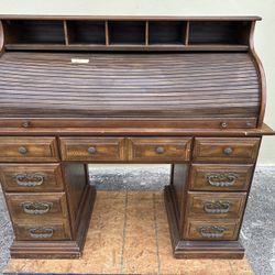 Wood Roll Top Executive Desk 51”W (40+ Years Old)