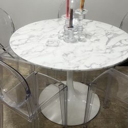 Modern Marble-Top Dining Table with 4 Clear Acrylic Chairs – $1,300 OBO 