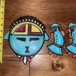 Vintage MCM SIMS California Ceramics First Nations 4" Hopi Kachina Face Trinket Dish 2 Small Bowl Or Ashtrays