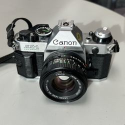 Canon AE-1 Film Camera 50mm FD Lens and Flash