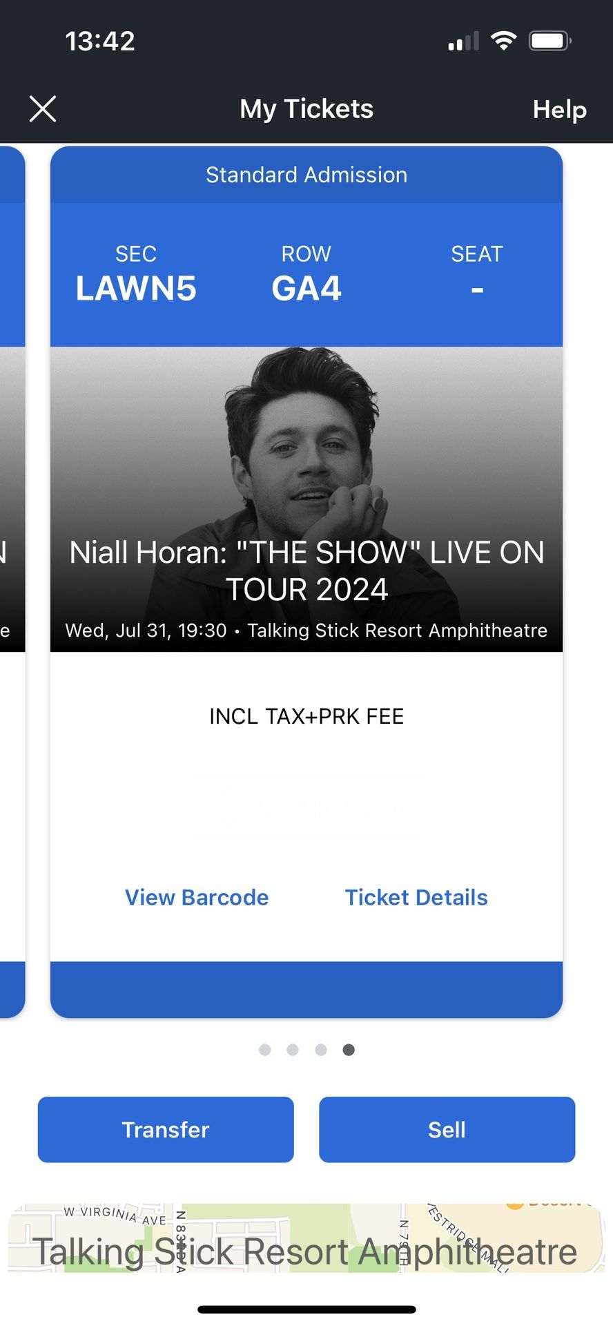 TWO Niall Horan PHX AZ 2024 Tickets - Lawn Seats (pictured)