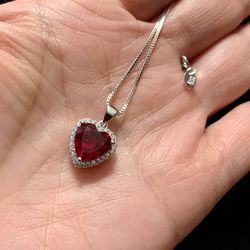 2.Ct  Lab-Created Heart Ruby Pendant Necklace Sterling Silver Valentine’s Day